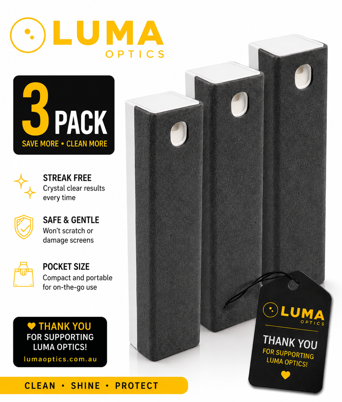 Introducing the Luma Screen Cleaner 2-in-1 — Clean Displays. Drive Clear.
